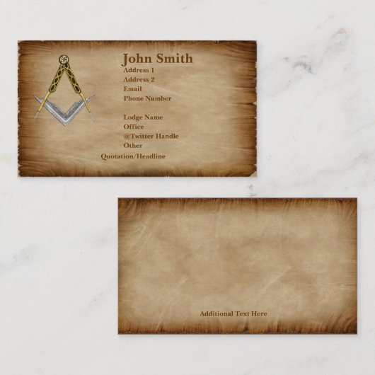 Hand-Drawn Square & Compass Parchment Visitekaartje (Voorkant / Achterkant)