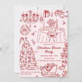 Hand Drawn Squiggle Doodles Christmas Party Invita Kaart (Voorkant)