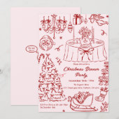 Hand Drawn Squiggle Doodles Christmas Party Invita Kaart (Voorkant / Achterkant)