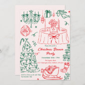 Hand Drawn Squiggle Doodles Christmas Party Invita Kaart (Voorkant / Achterkant)