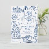 Hand Drawn Squiggle Doodles Christmas Party Invita Kaart (Staand voorkant)