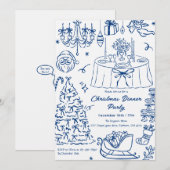 Hand Drawn Squiggle Doodles Christmas Party Invita Kaart (Voorkant / Achterkant)