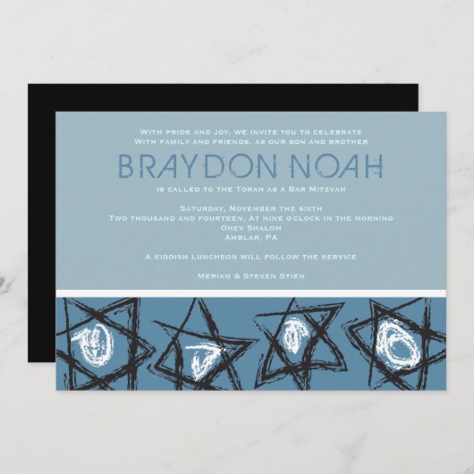 HAND-DRAWN STARS Bar Bat Mitzvah Uitnodiging (Voorkant / Achterkant)