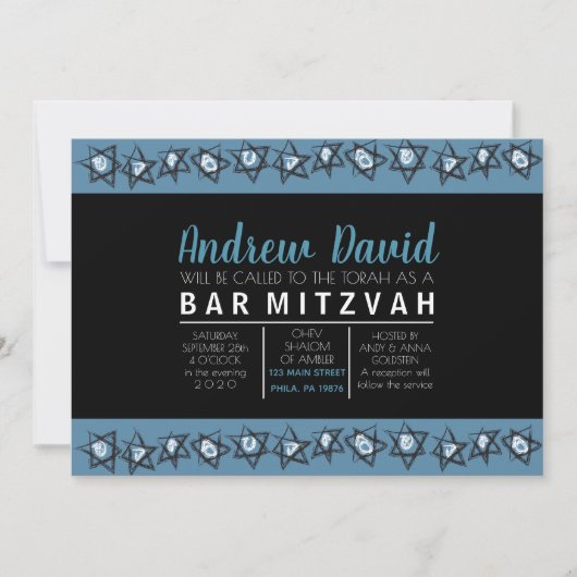 HAND-DRAWN STARS Bar Bat Mitzvah Uitnodiging (Voorkant)