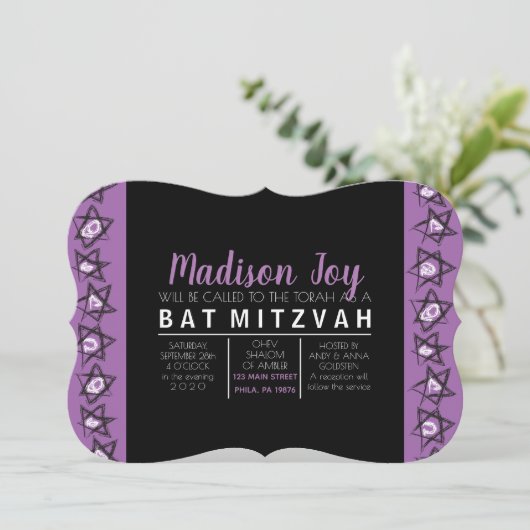 HAND-DRAWN STARS Bar Bat Mitzvah Uitnodiging (Staand voorkant)