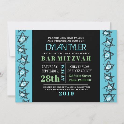 HAND-DRAWN STARS Bar Bat Mitzvah Uitnodiging (Voorkant)