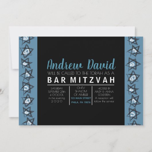 HAND-DRAWN STARS Bar Bat Mitzvah Uitnodiging (Voorkant)
