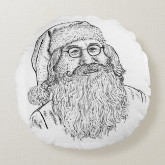 Hand-Drawn Stippled Santa Claus Round Throw Pillow Rond Kussen
