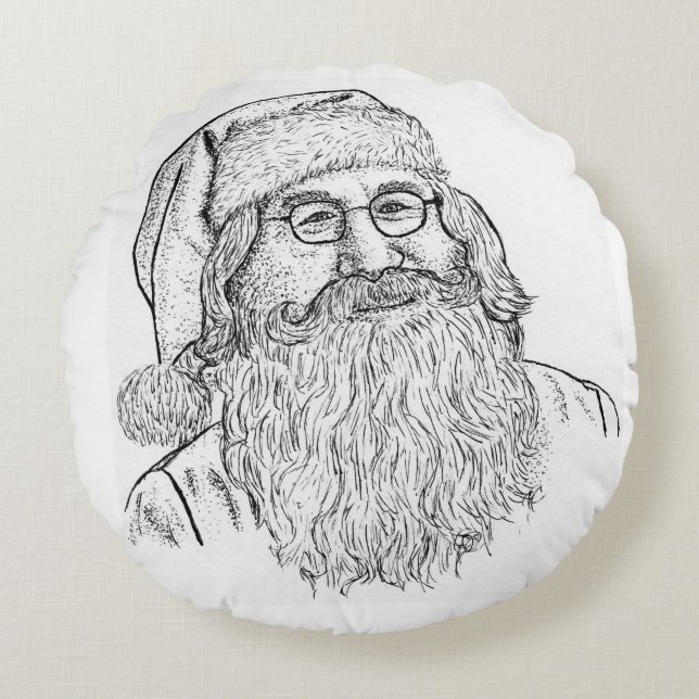 Hand-Drawn Stippled Santa Claus Round Throw Pillow Rond Kussen (Voorkant)