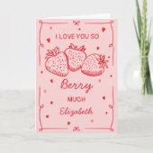 Hand Drawn Strawberries I Love You Valentines Day Feestdagen Kaart (Voorkant)