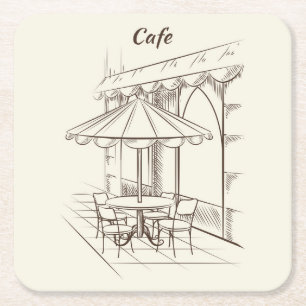Hand Drawn Street met Cafe' Kartonnen Onderzetters