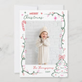 Hand-Drawn String Lights & Tree Merry Christmas Feestdagenkaart (Voorkant)