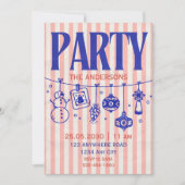 Hand Drawn striped blue pink christmas party Kaart (Voorkant)