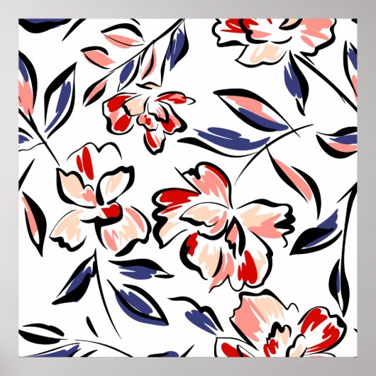 Hand drawn summer floral backround. Botanical seam Poster (Voorkant)