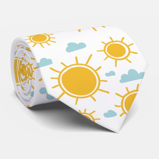 Hand Drawn Summer Sun Pattern Stropdas (Opgerold)