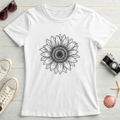 Hand-Drawn Sunflower; Elegant Floral Summer T-shirt