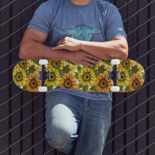Hand Drawn Sunflower Persoonlijk Skateboard (Buiten 3)