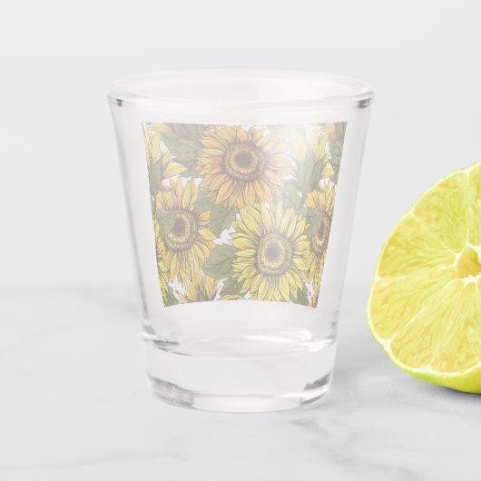 Hand Drawn Sunflower Shot Glas (Achterkant)