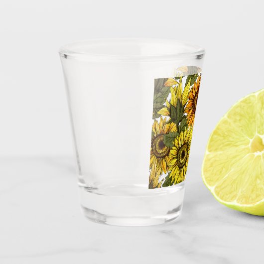 Hand Drawn Sunflower Shot Glas (Links)