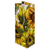 Hand Drawn Sunflower Wijn Cadeautas (Achterkant Gekanteld)
