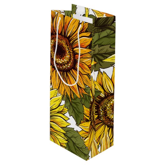 Hand Drawn Sunflower Wijn Cadeautas (Voorkant Gekanteld)