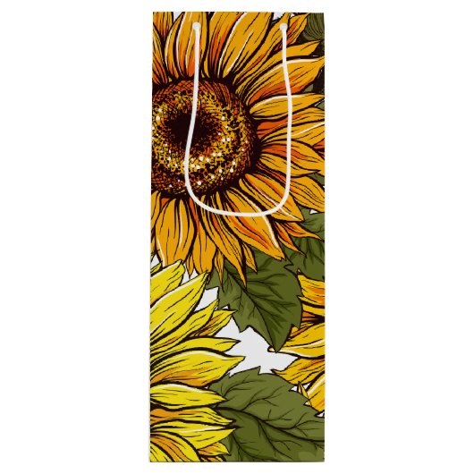 Hand Drawn Sunflower Wijn Cadeautas (Voorkant)