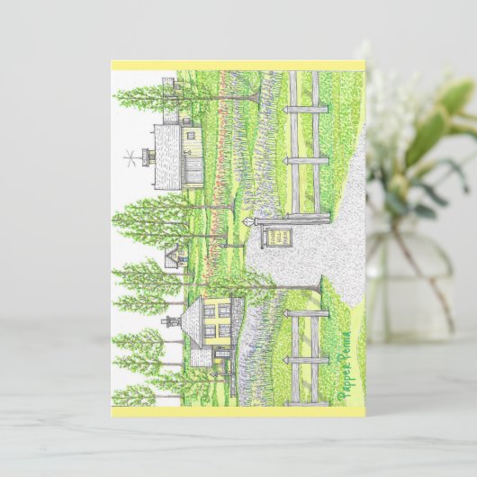 Hand Drawn Sunny Hill Boerderij Flat Kaart (Staand voorkant)