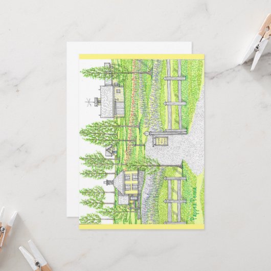 Hand Drawn Sunny Hill Boerderij Flat Kaart (Voorkant / Achterkant in situ)