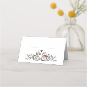 Hand-Drawn Swans Heart Rustic Marriage Place Cards Plaatskaartje (Voorkant)