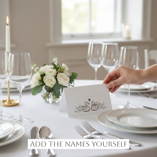 Hand-Drawn Swans Heart Rustic Marriage Place Cards Plaatskaartje