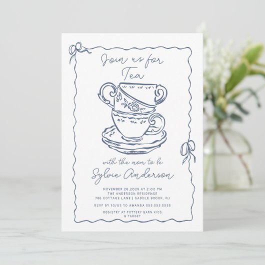 Hand Drawn Tea Baby shower Uitnodiging (Staand voorkant)
