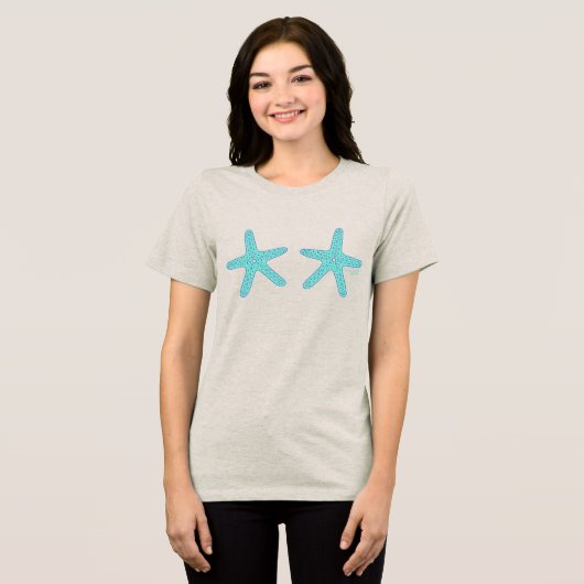 Hand-drawn Teal Starfish  Tri-Blend Shirt (Voorkant volledig)