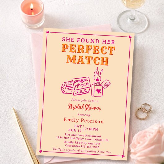 Hand Drawn The Perfect Match Pink Bridal Shower Kaart