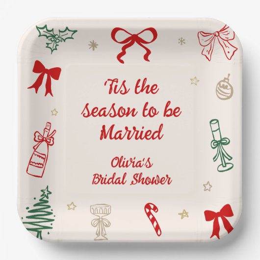 Hand Drawn Tis the Season Christmas Bridal Shower  Papieren Bordje (Voorkant)