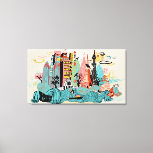 Hand Drawn Tokyo Japan Canvas Afdruk (Voorkant)
