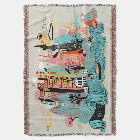 Hand Drawn Tokyo Japan Deken (Voorkant Verticaal)