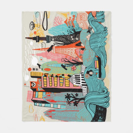 Hand Drawn Tokyo Japan Fleece Deken (Voorkant)