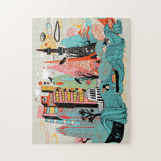 Hand Drawn Tokyo Japan Legpuzzel (Verticaal)