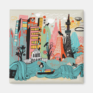 Hand Drawn Tokyo Japan Magneet
