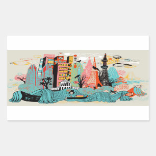 Hand Drawn Tokyo Japan Rechthoekige Sticker