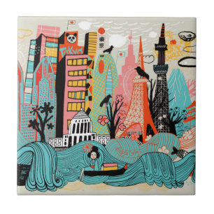 Hand Drawn Tokyo Japan Tegeltje