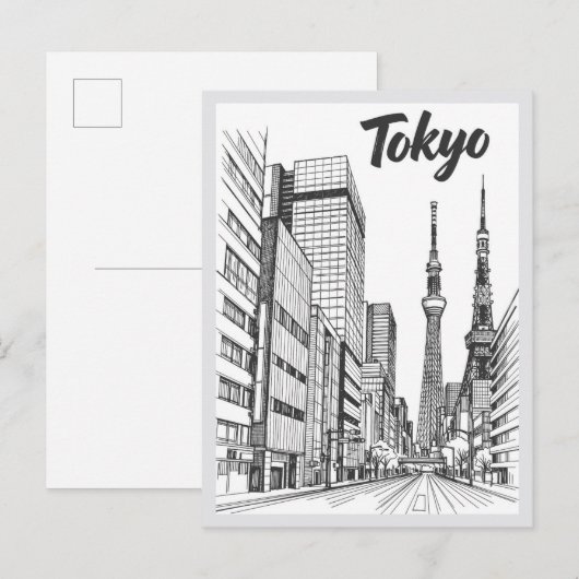 Hand drawn Tokyo Street Scene Landmark Briefkaart (Voorkant / Achterkant)
