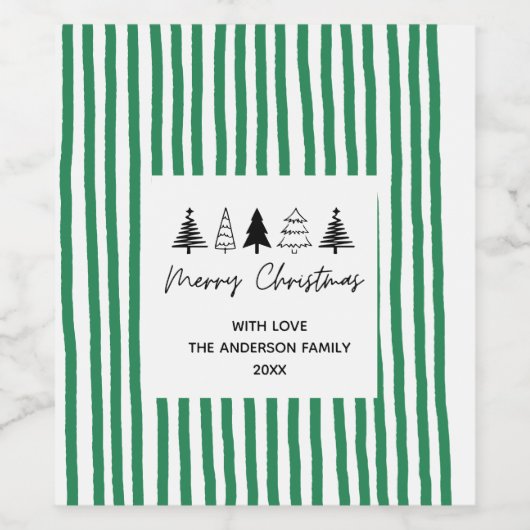 Hand drawn tree Merry Christmas Wijn Etiket (Enkel label)