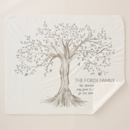 Hand Drawn Tree Personalized Family Quote Ivory Sherpa Deken