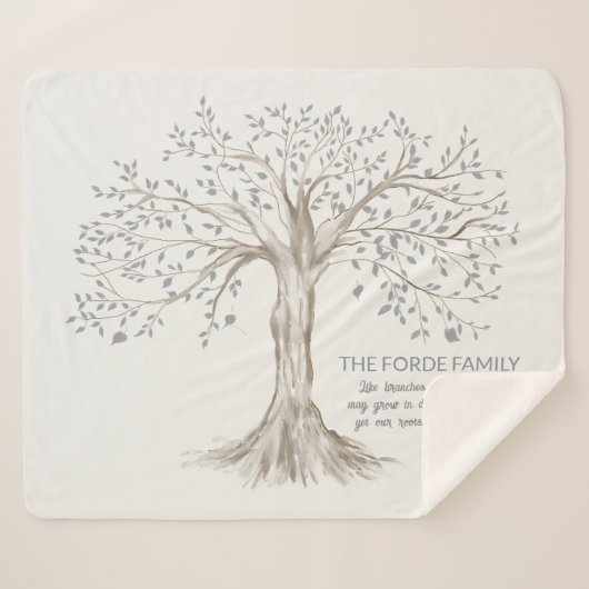 Hand Drawn Tree Personalized Family Quote Ivory Sherpa Deken (Voorkant (horizontaal))