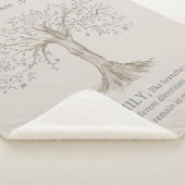 Hand Drawn Tree Personalized Name Quote Gray Beige Sherpa Deken (3/4)