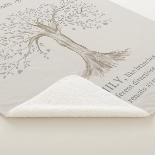 Hand Drawn Tree Personalized Name Quote Gray Beige Sherpa Deken (3/4)