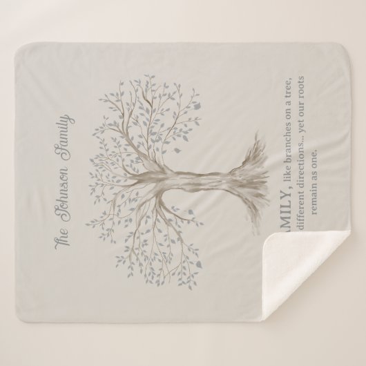 Hand Drawn Tree Personalized Name Quote Gray Beige Sherpa Deken (Voorkant (horizontaal))