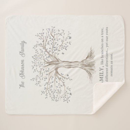 Hand Drawn Tree Personalized Name Quote Ivory Sherpa Deken (Voorkant (horizontaal))