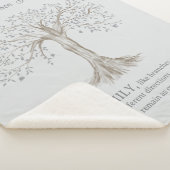 Hand Drawn Tree Personalized Name Quote Light Gray Sherpa Deken (3/4)